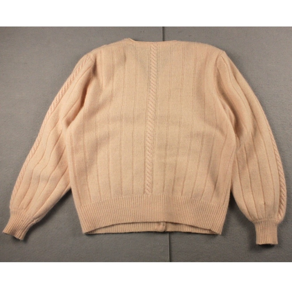 Vintage 90s Adele Joyce Angora Lambswool Cable Knit Shoulder Pad‎ Cardigan M - Picture 2 of 7